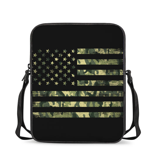 Camouflage American Flag Print Rectangular Crossbody Bag