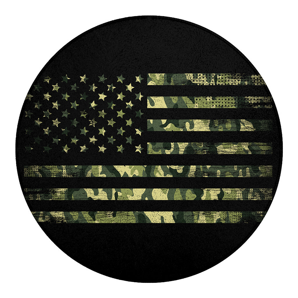 Camouflage American Flag Print Round Blanket