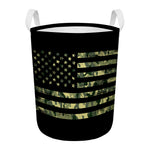 Camouflage American Flag Print Round Laundry Basket