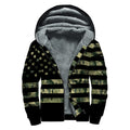 Camouflage American Flag Print Sherpa Lined Zip Up Hoodie