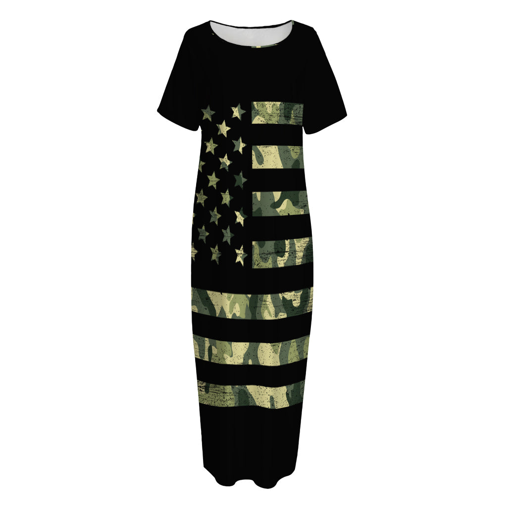 Camouflage American Flag Print Short Sleeve Long Nightdress