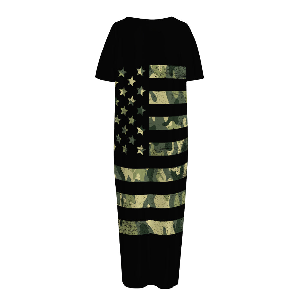 Camouflage American Flag Print Short Sleeve Long Nightdress
