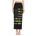 Camouflage American Flag Print Side Slit Maxi Skirt