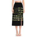 Camouflage American Flag Print Side Slit Midi Skirt