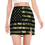Camouflage American Flag Print Side Slit Mini Skirt
