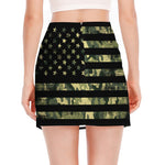 Camouflage American Flag Print Side Slit Mini Skirt