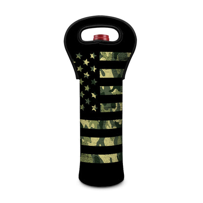 Camouflage American Flag Print Single Neoprene Wine Tote