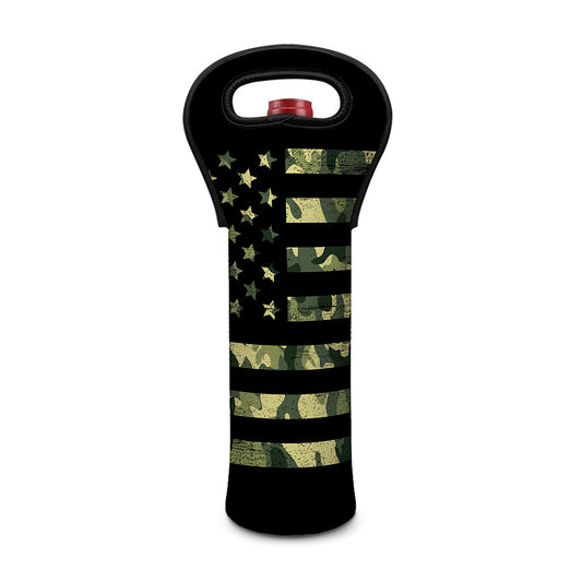 Camouflage American Flag Print Single Neoprene Wine Tote