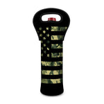Camouflage American Flag Print Single Neoprene Wine Tote
