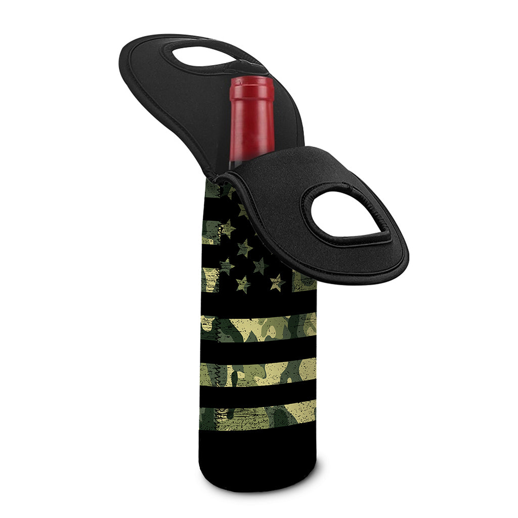 Camouflage American Flag Print Single Neoprene Wine Tote