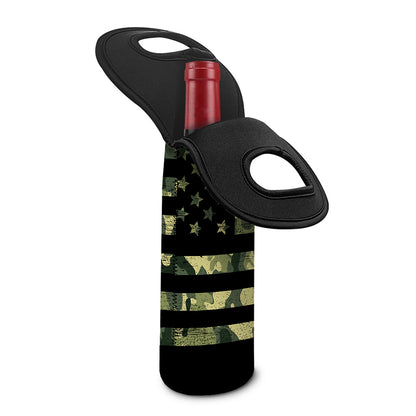 Camouflage American Flag Print Single Neoprene Wine Tote