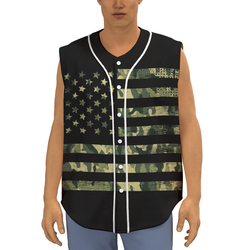 Camouflage American Flag Print Sleeveless Baseball Jersey