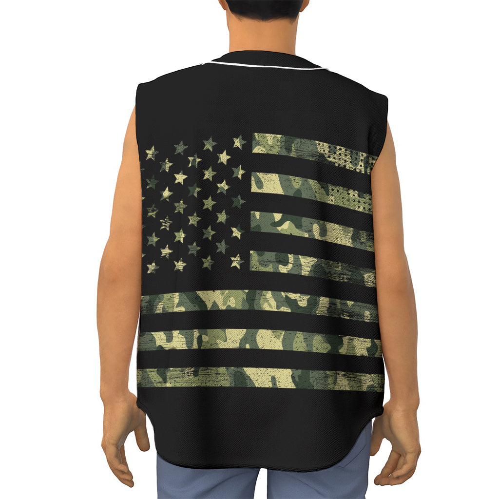Camouflage American Flag Print Sleeveless Baseball Jersey