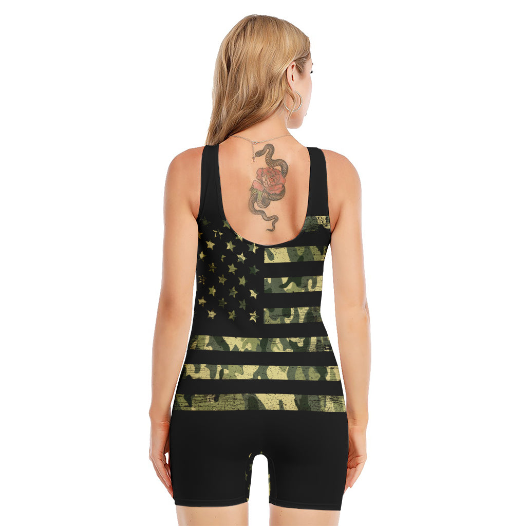 Camouflage American Flag Print Sleeveless One Piece Swimsuit