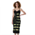 Camouflage American Flag Print Slim Fit Midi Cami Dress