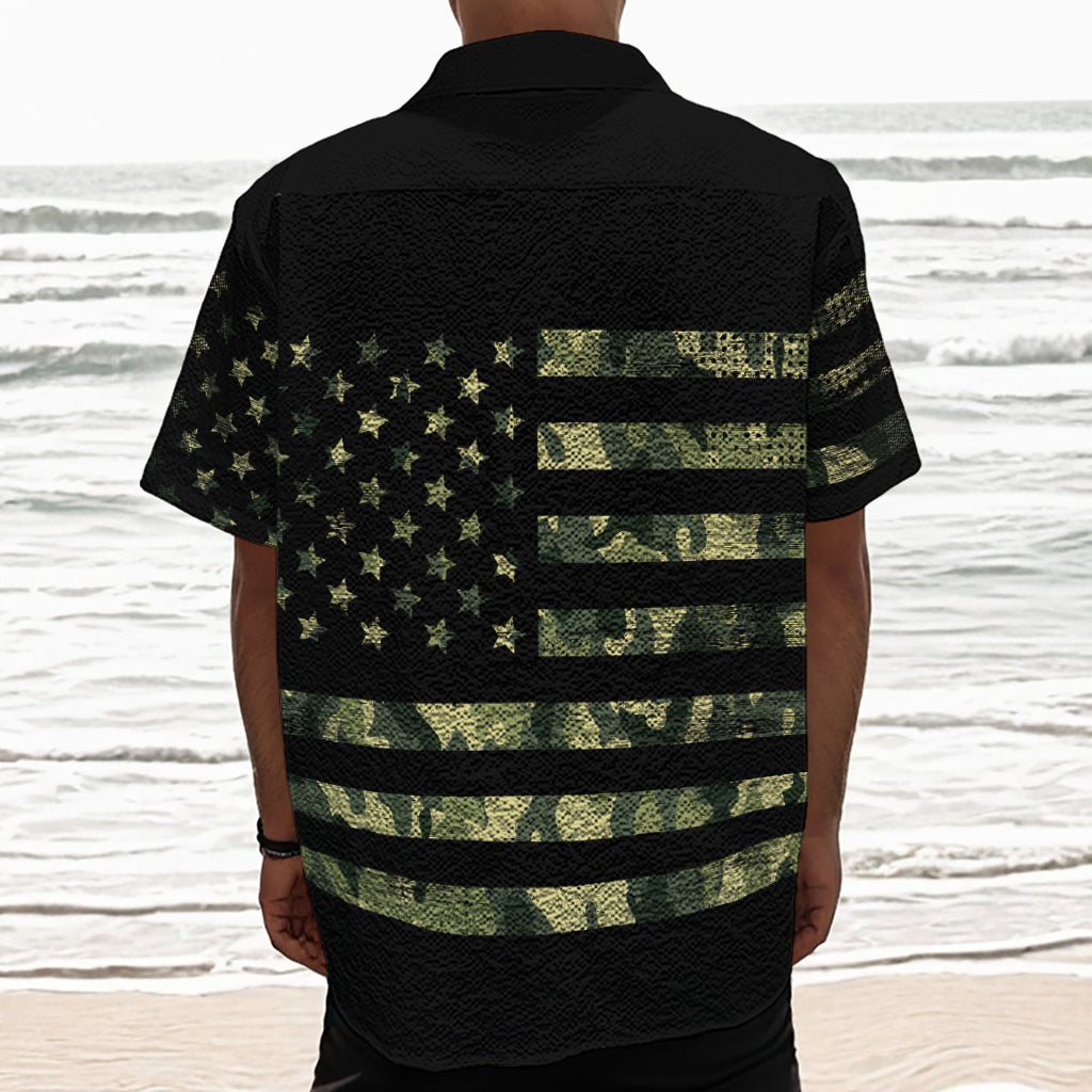 Camouflage American Flag Print Textured Short Sleeve Shirt
