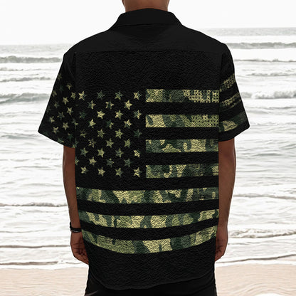 Camouflage American Flag Print Textured Short Sleeve Shirt