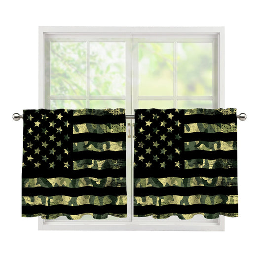 Camouflage American Flag Print Tier Curtains