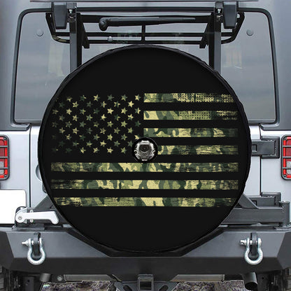 Camouflage American Flag Print Tire Cover With Camera Hole