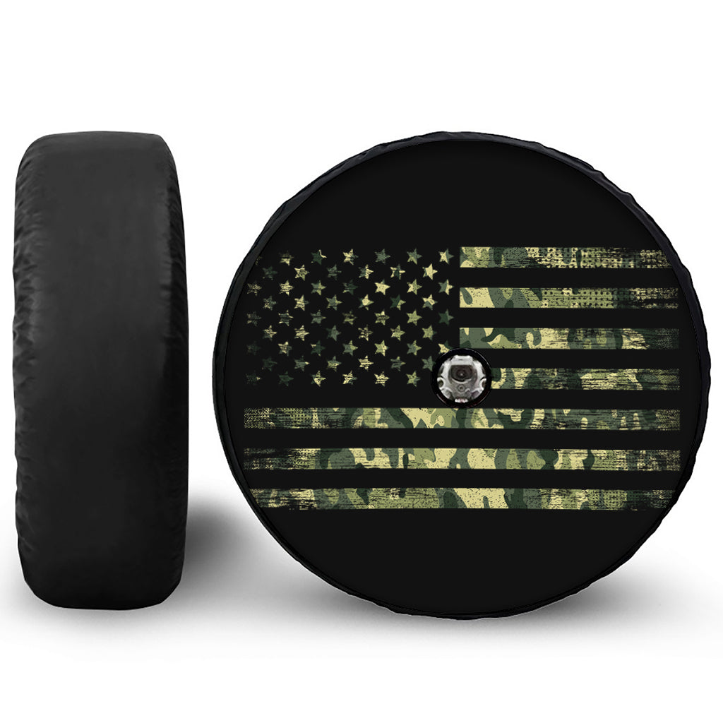 Camouflage American Flag Print Tire Cover With Camera Hole