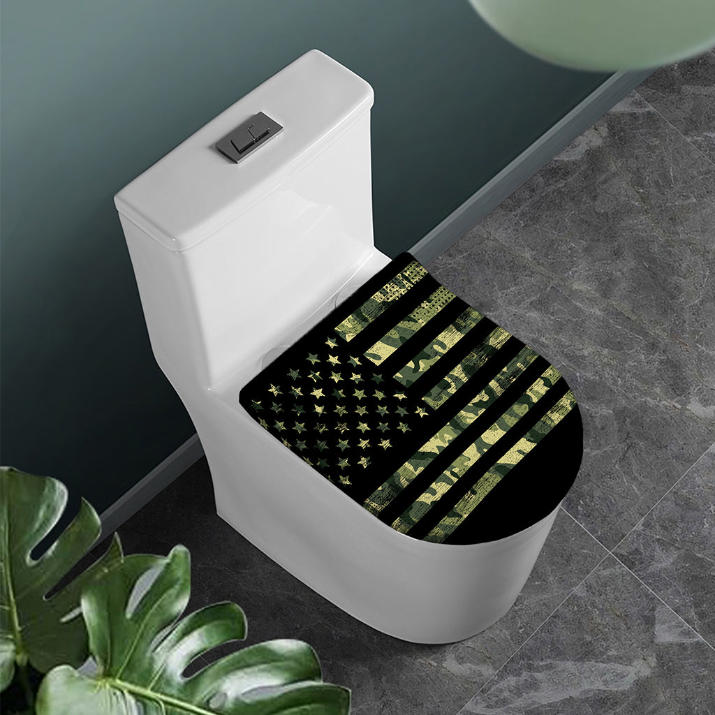 Camouflage American Flag Print Toilet Lid Cover