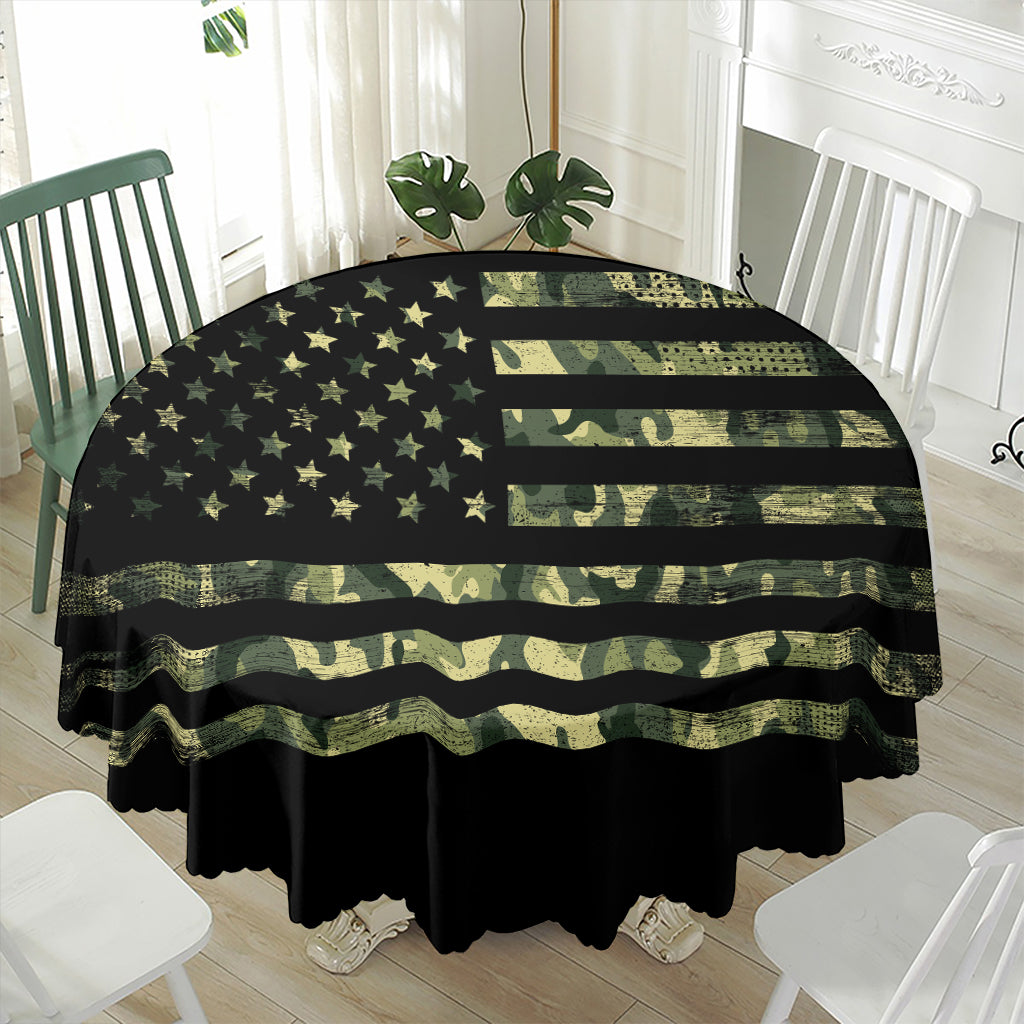 Camouflage American Flag Print Waterproof Round Tablecloth
