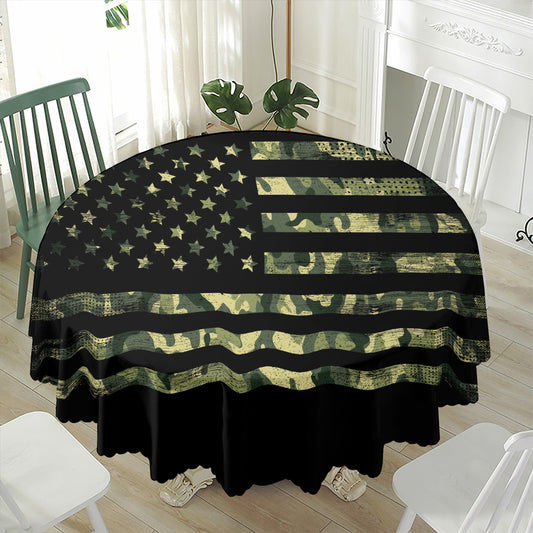 Camouflage American Flag Print Waterproof Round Tablecloth