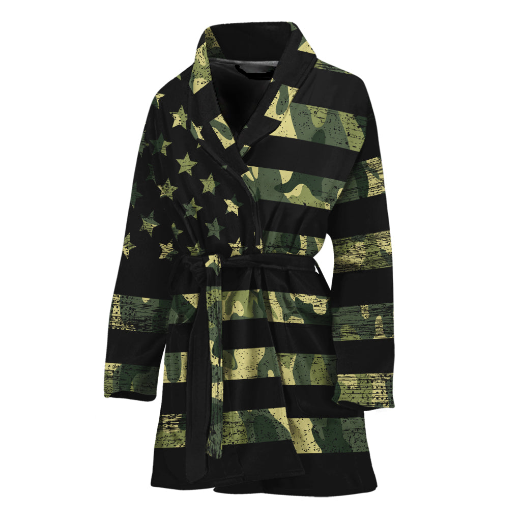 Camouflage American Flag Print Women's Bathrobe