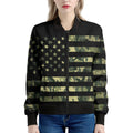 Camouflage American Flag Print Women's Bomber Jacket