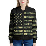 Camouflage American Flag Print Women's Bomber Jacket