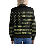 Camouflage American Flag Print Women's Bomber Jacket