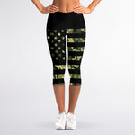 Camouflage American Flag Print Women's Capri Leggings