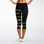 Camouflage American Flag Print Women's Capri Leggings