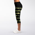 Camouflage American Flag Print Women's Capri Leggings