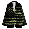 Camouflage American Flag Print Women's Cotton Blazer