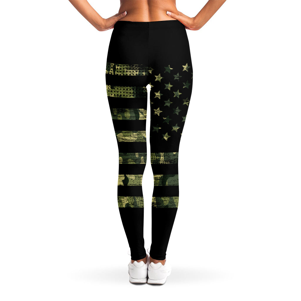Camouflage American Flag Print Women's Leggings