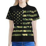 Camouflage American Flag Print Women's Polo Shirt