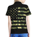 Camouflage American Flag Print Women's Polo Shirt