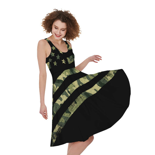 Camouflage American Flag Print Women's Sleeveless Dress