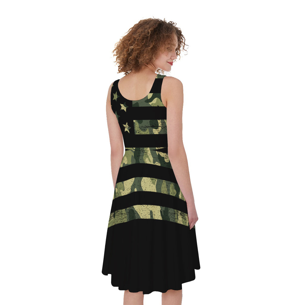 Camouflage American Flag Print Women's Sleeveless Dress