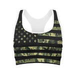 Camouflage American Flag Print Women's Sports Bra