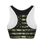 Camouflage American Flag Print Women's Sports Bra