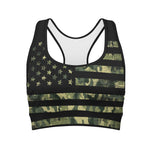 Camouflage American Flag Print Women's Sports Bra