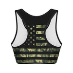 Camouflage American Flag Print Women's Sports Bra