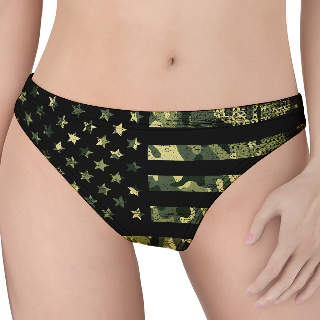 Camouflage American Flag Print Women's Thong