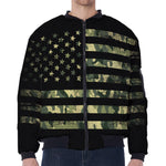 Camouflage American Flag Print Zip Sleeve Bomber Jacket