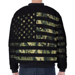 Camouflage American Flag Print Zip Sleeve Bomber Jacket