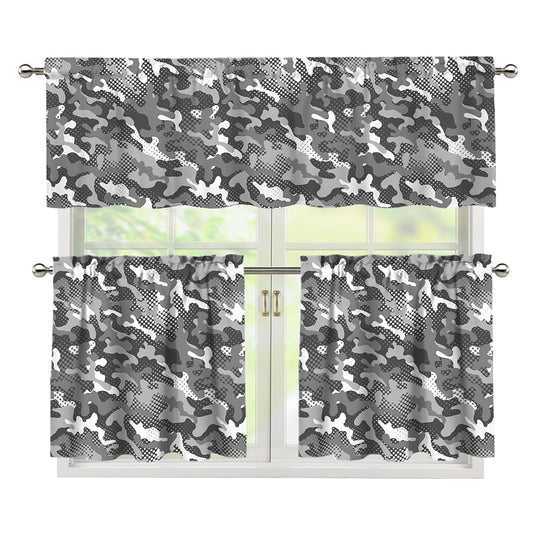 Camouflage Dazzle Pattern Print 3 Piece Kitchen Curtains