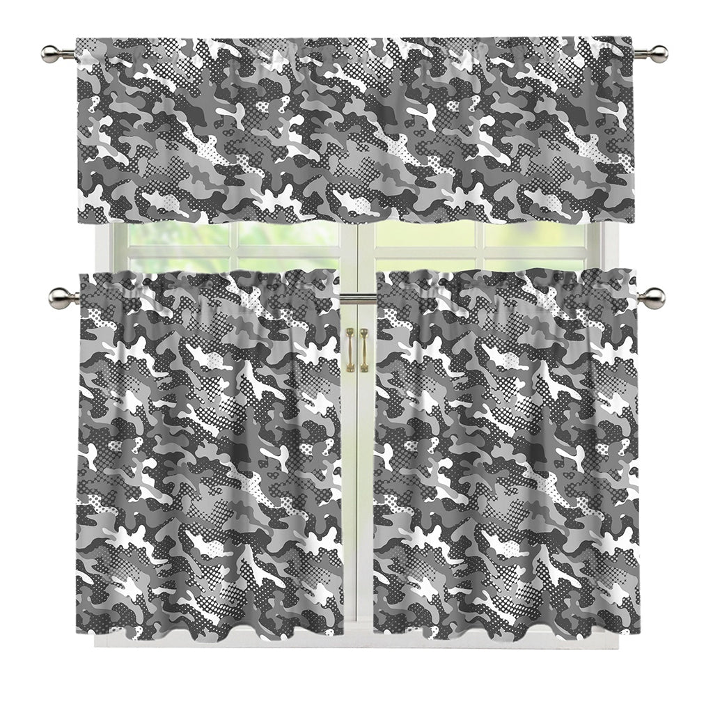Camouflage Dazzle Pattern Print 3 Piece Kitchen Curtains