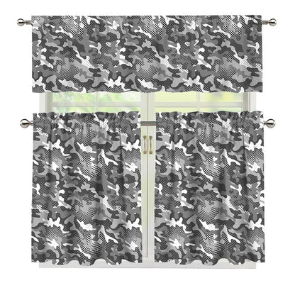 Camouflage Dazzle Pattern Print 3 Piece Kitchen Curtains